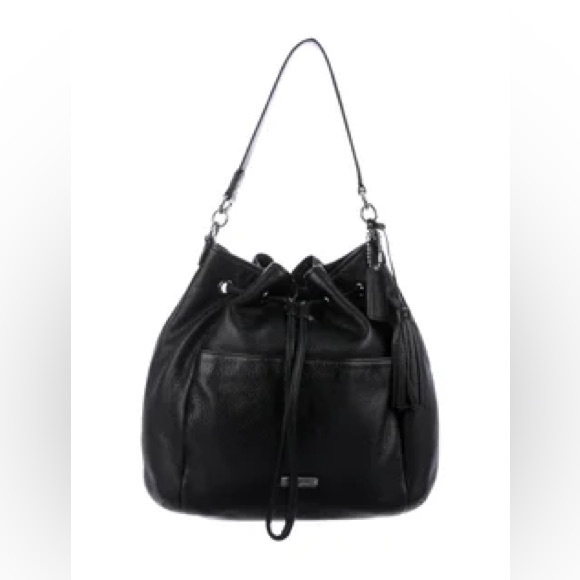 Coach Handbags - COACH Avery Pebbled Leather Drawstring Hobo Bucket Bag F27003, Black